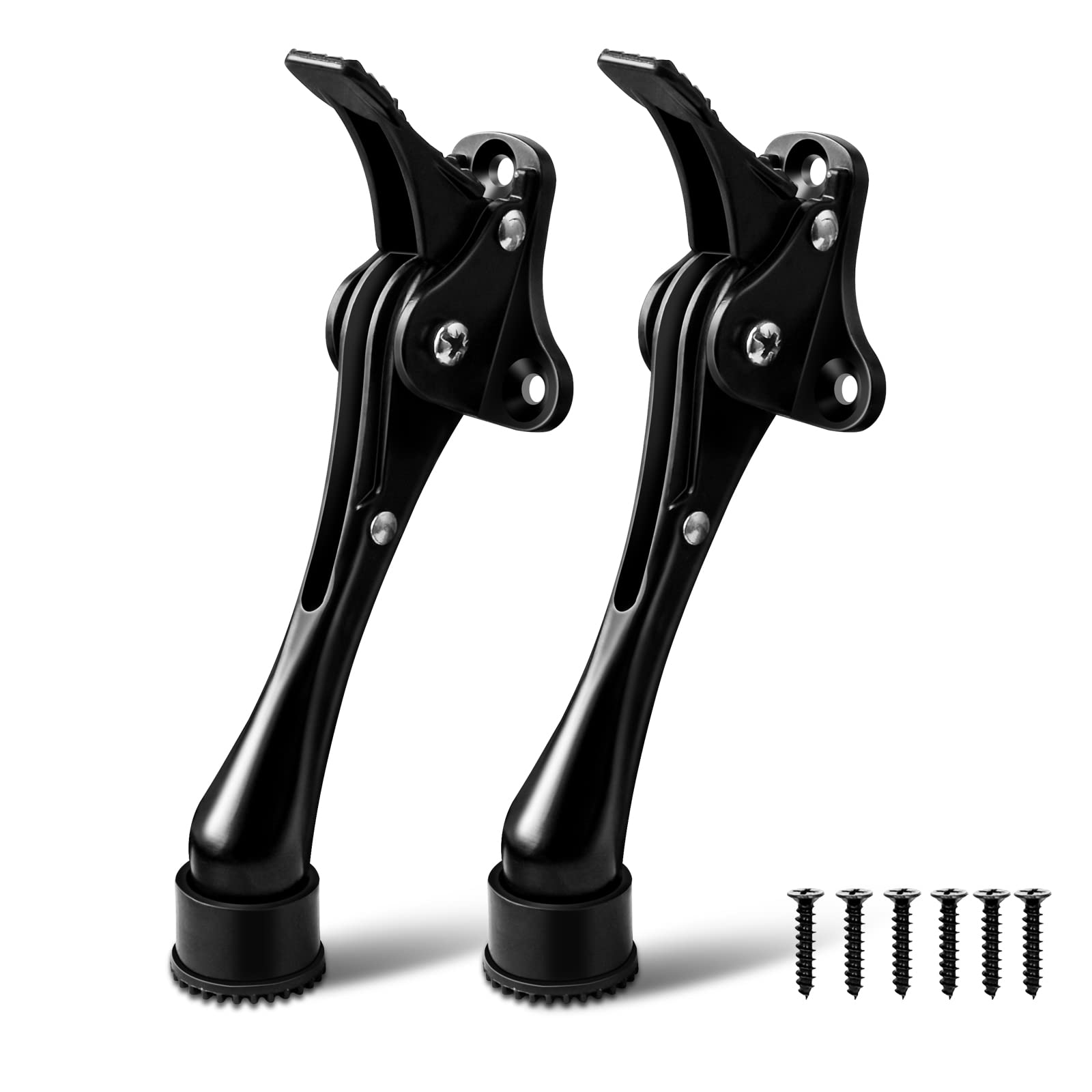 Door Stops, 4 Inch Kickdown Door Stopper, Heavy Duty Door Stopper for Bottom of Door, Non-Slip Rubber, Fold Down Door Stop, Black