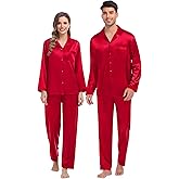 SWOMOG Couples Pajama Sets Men & Women Satin Long Sleeve Sleepwear Silky Classic Button Down Soft Loungewear Pjs Set