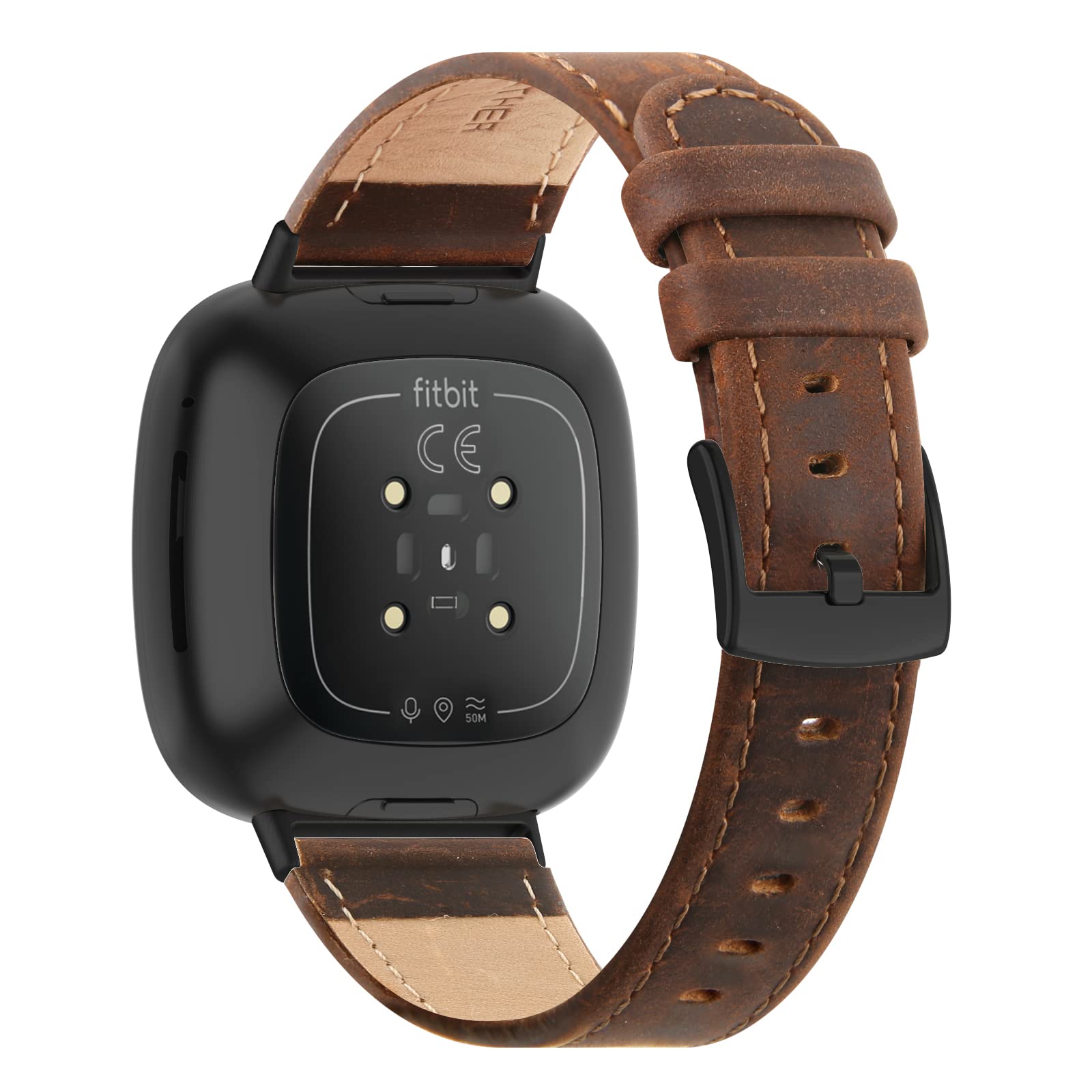 Tuocal Genuine Leather Strap Compatible with Fitbit Versa 4 / Versa 3 / Sense 2 / Sense for Women Men, Soft Breathable Genuine Leather Adjusted Replacement Strap Wristband for Fitbit Versa 4/3 โ image 1
