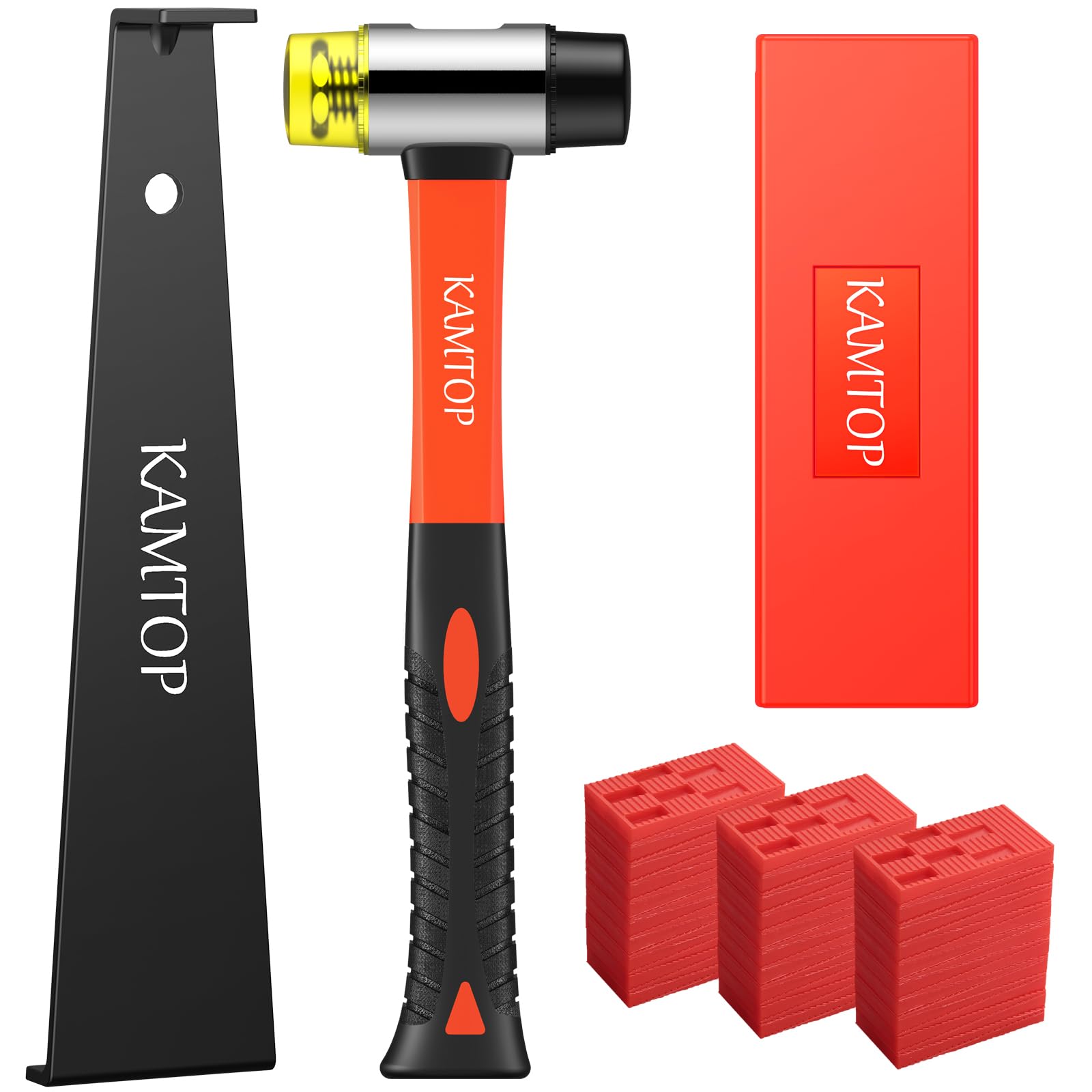 Kamtop Laminate Wood Flooring Installation Tools Kit with 60 Spacers, Floor Fitting Tool, Laminate Floor Repair Kit with Floor Spacers, Double-Faced Mallet, Rubber Tapping Block, Heavy Duty Pull Bar