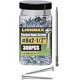 LIONMAX Pocket Hole Screws 2-1/2 Inch, 300 PCS Interior Pocket Screw, Coarse Thread, Square Drive, Washer Head, Zinc Plated, 150MM Drive Bit Included