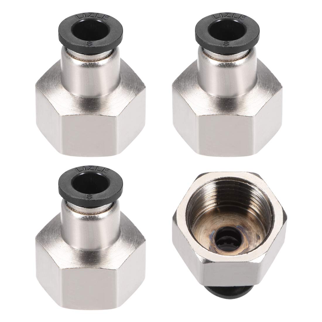 sourcing map Push to Connect Tube Fitting Adapter 8mm Tube OD x 1/2NPT Female Straight Pneumatic Connecter Connect Pipe Fitting Silver Tone 4pcs