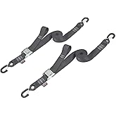 PowerTye Cam Buckle Tie Down Straps – 2 inch x 12ft Straps with Latch Hooks – Ideal for Motorcycle, ATV, Trailers, and Truck Bed Cargo – 600 lb WLL & 1,800 lb Break Strength – USA Made, Black (Pair)