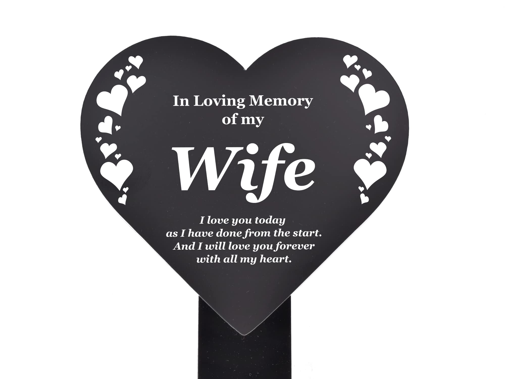 Wife Memorial Remembrance Plaque Stake, HEART SHAPE - Black and White, Waterproof, Outdoor, Grave Marker, Tribute, Plant Marker