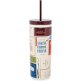 kate spade new york Acrylic Tumbler with Lid and Straw, 24 oz Tumbler, Slim Double Wall Tumbler (Book Club)