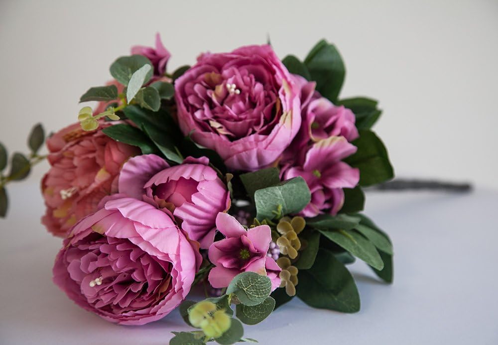Artificial Silk Peony Flower Bouquet (NO.4) -8 Colours Wedding Centrepiece Decor (Cerise)