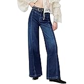JOKELAMB Womens Wide Leg Jeans Mid High Waisted Baggy Straight Leg Stretchy Denim Pants Seamed Long Trousers