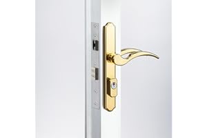 House Guard Storm Door Handle Replacement with Lock, Fits Storm & Screen Doors, Compatible with 1.1-1.97 Inch Thick Doors, 0.87 Inch & 1.02 Inch Backset Options (Brass)
