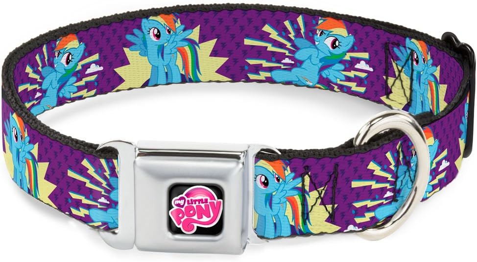 Buckle-Down Seatbelt Buckle Dog Collar - Rainbow Dash w/Lightning Purple - 1.5" Wide - Fits 18-32" Neck - Large