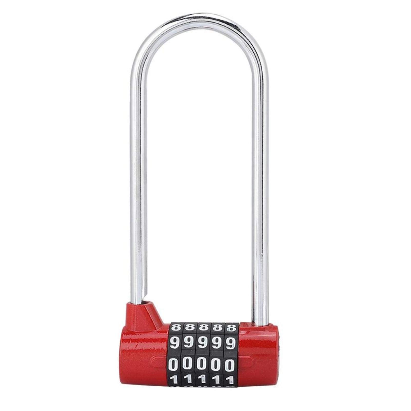 5 Digit Combination Alloy Padlock,U-Shape Security Code Lock Extra Long Cabinet Door Padlock Locker Lock, Re-settable Combo Lock, Gym Locker, School Locker, (Red)