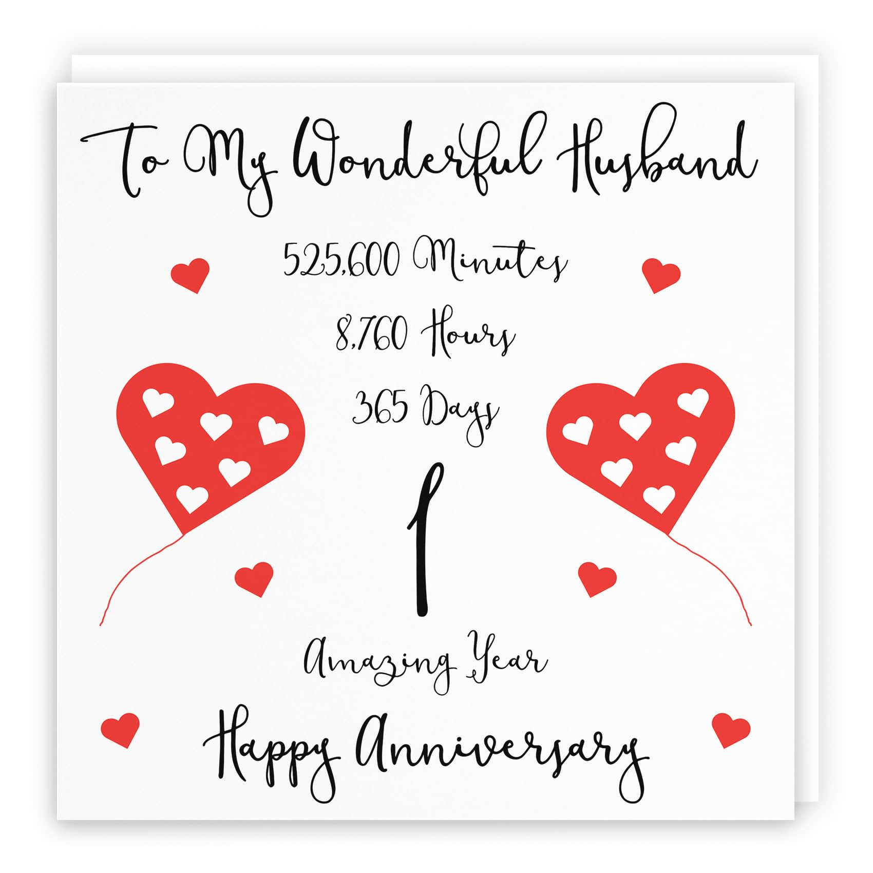 Hunts England - Romantic Husband 1st Wedding Anniversary Card - To My Wonderful Husband - 1 Amazing Year - Timeless Collection - Cute Fun Card — image 1