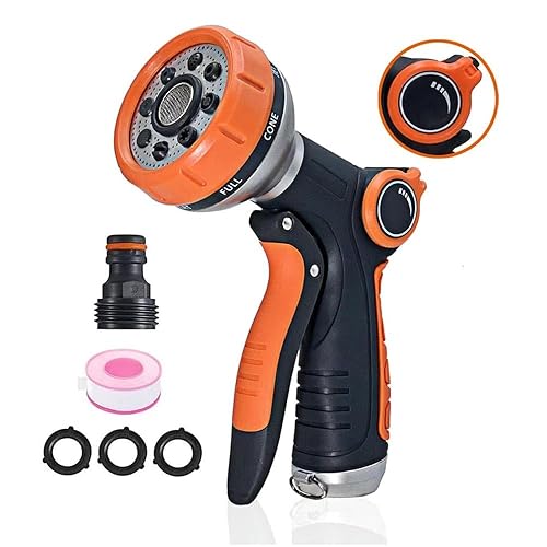 Garden Hose Nozzle Heavy Duty, High Pressure Adjustable 8 Patterns Metal Water Hose Nozzle Volume Control Valve Attachment Hose Sprayer Nozzle for Outdoor Garden Watering Car Washing Pet Showering
