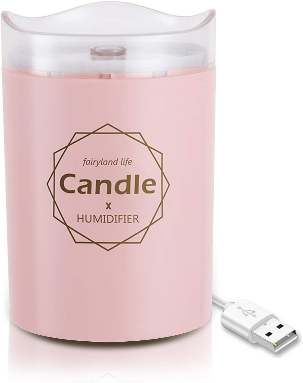Ferrisland Mini USB Humidifier Cool Mist Ultrasonic Air Humidifier Portable with Warm Night Light Candle Romantic Soft Light USB Essential Oil Diffuser Car Purifier Aroma Anion Mist Maker, Pink