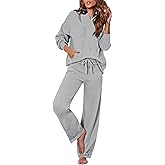 Viottiset Women's 2 Piece Outfits Sweater Set Long Sleeve Hoodies With Pocket Wide Leg Pants Lounge Sets Tracksuit