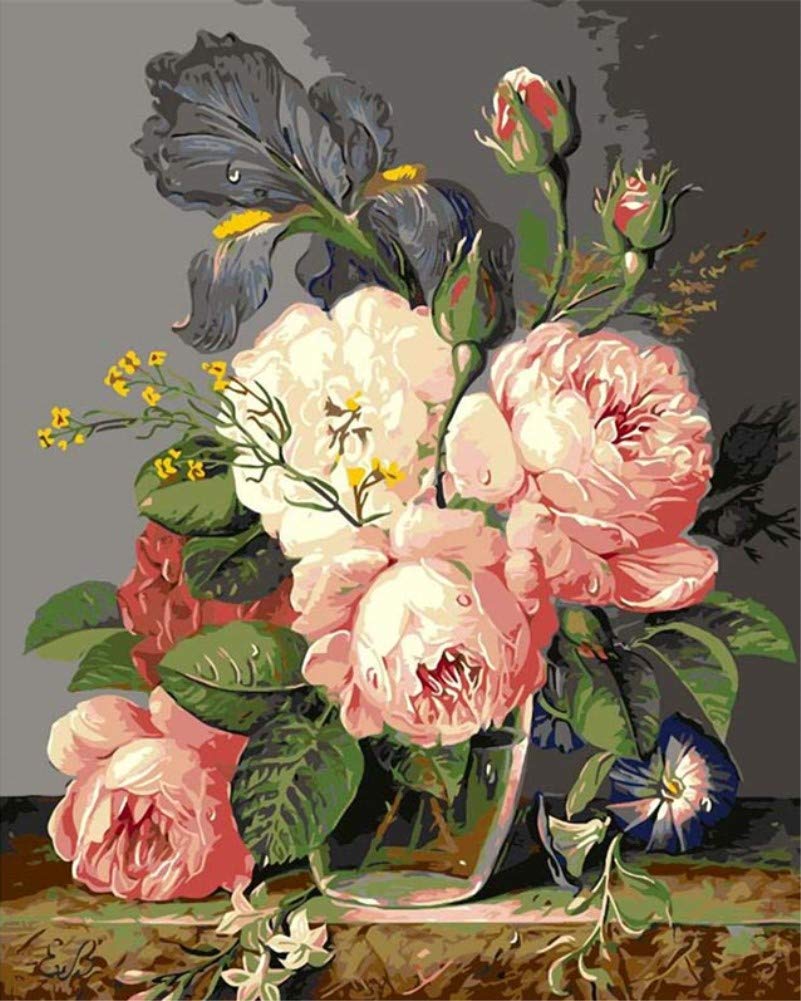 ABEUTY DIY Paint by Numbers for Adults Children, Red White Rose Flowers 16x20 inches Number Painting Art Therapy