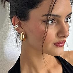 Teardrop Necklace Earrings Chunky Gold Hoop