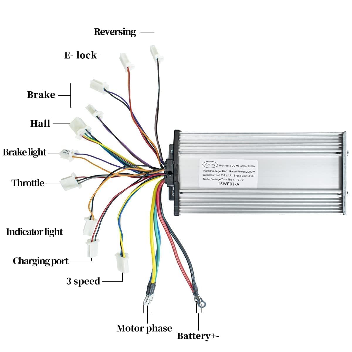 Electric Motor 1600W 48V go Kart Electric Motor kit with Throttle 33A Speed Controller BLDC ATV Kits Scooter Motorcycle Engine Ebike Conversion Kit Chain T8F