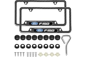 MARJIN 4 Holes License Plate Frames Carbon Fiber for Ford F150 F-150-2 Pcs Black Aluminum Metal License Plate Holders,Stainless Steel Tamper Proof License Plate Screws,Fine Size Plate Frames for Women & Men