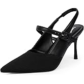 Easyfox Closed Toe Heels for Women Pointed Toe Stiletto Knitted Slingback Heels Womens Pumps Wedding Dress Shoes
