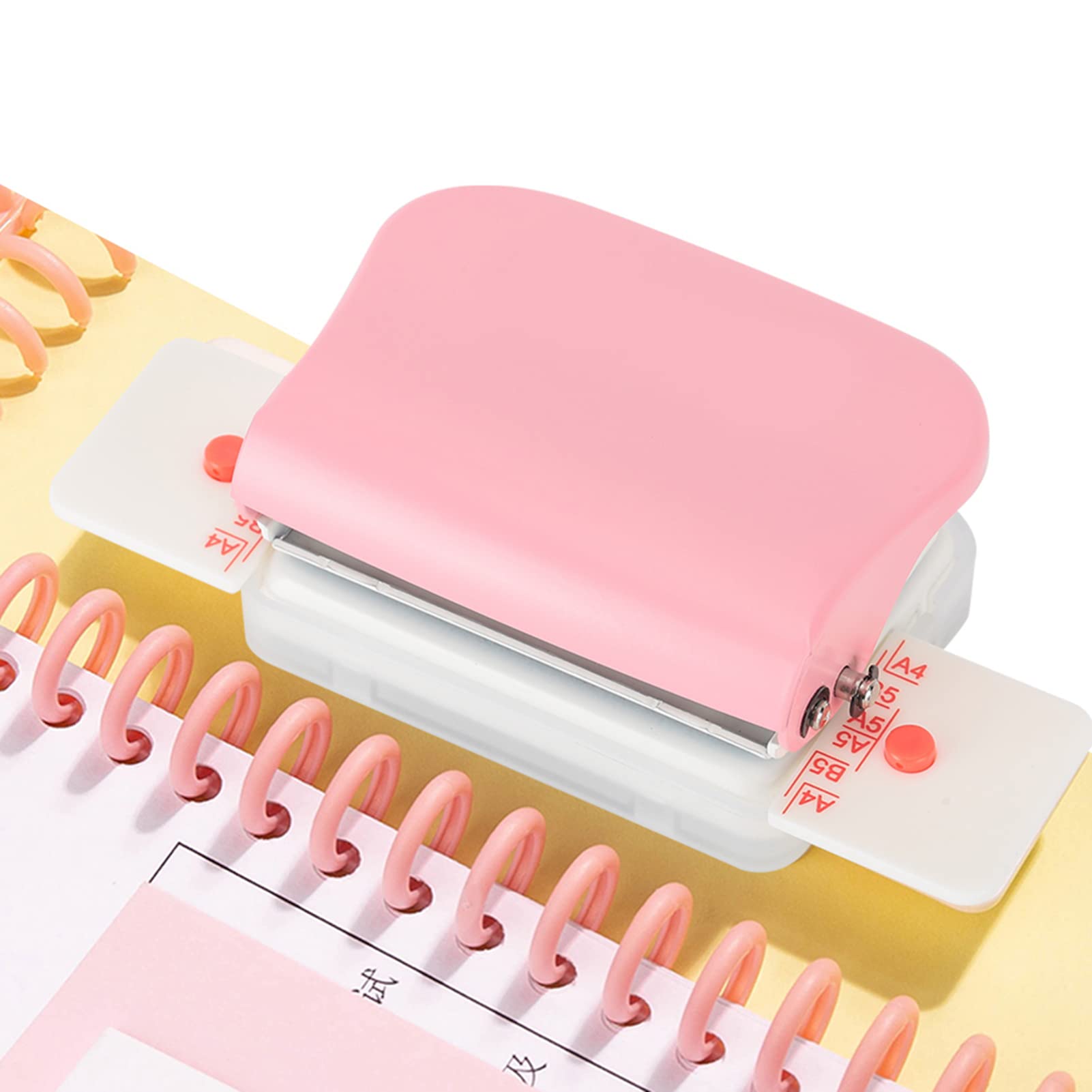 Photo 1 of Watris Veiyi 6 Hole Punch, Loose Leaf Paper Puncher for A4/A5/B5 Size, Portable Handheld Metal Circle Punch Paper Puncher, 5 Sheet Capacity, Pink