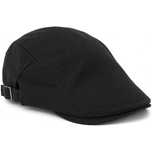 Cotton Newsboy Hat, Black Adjustable Flat Cap for Men Ivy Cap for All-Season Lightweight and Breathable