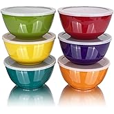 Haimenlite Set of 6 100% Melamine 28oz Salad Bowls Set,6 inch Round Melamine Soup Bowls,Melamine Dinnerware sets for Home Dinner Party or Picnic,Break-resistant and BPA Free,Multicolor (With Lid)