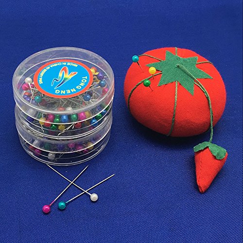YEQIN Tomato Pin Cushion with 80Pcs/Box Round Pearl Straight Head Pins 2 Boxs