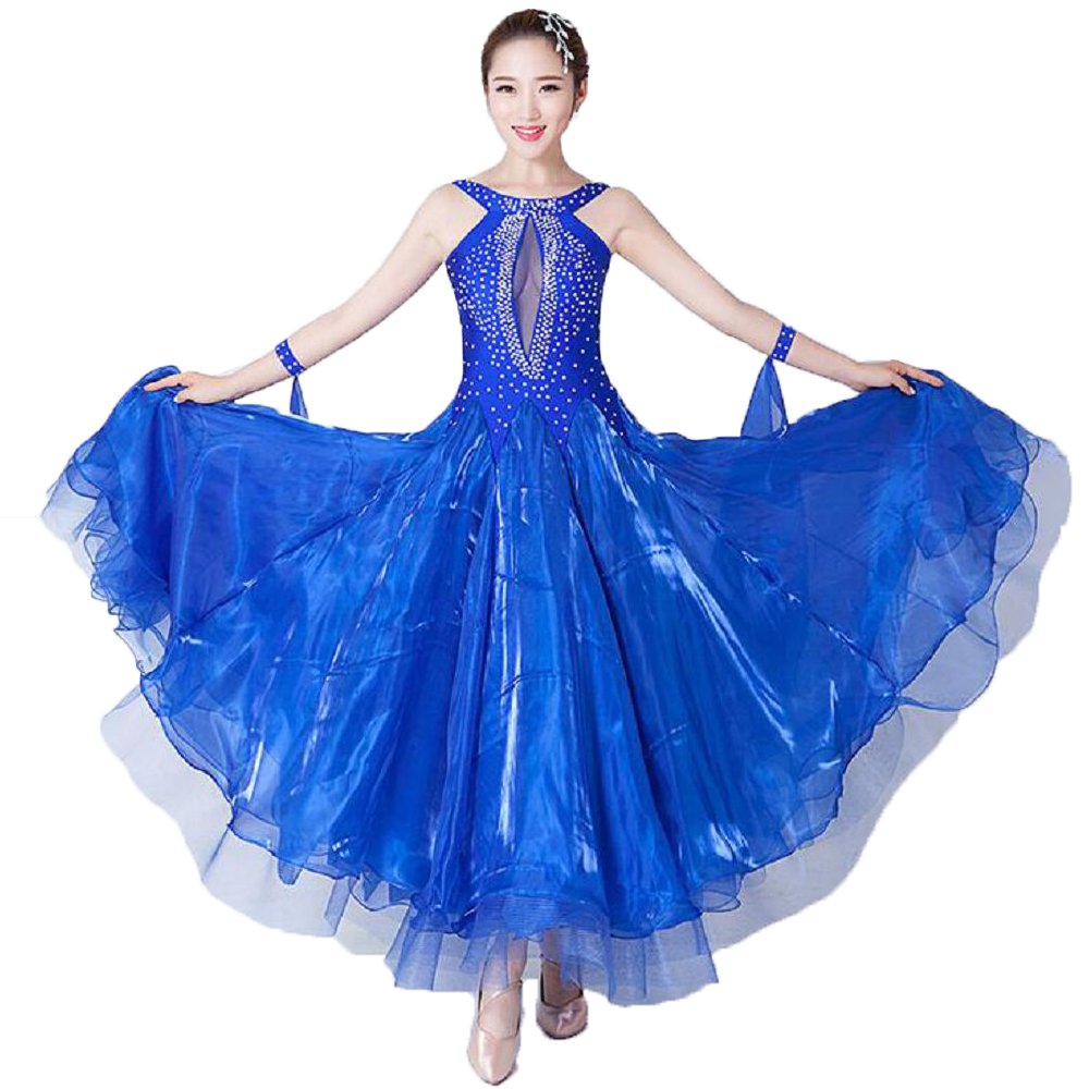 社交ダンス Xxl ワンピース モダンダンス衣装 フラメンコ レッスン着 B07c6ps2y4 シースルー 全7色 サンバ Xxl ブルー ラテンダンス ワルツ専用ドレス ブルー ルンバ スタンダード発表会用演出服 練習競技着デモ用 社交ダンス 人気ブランド