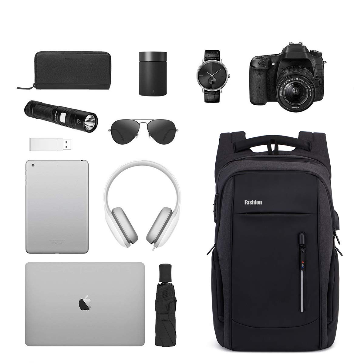 Xnuoyo Laptop Zaino Antifurto, 17.3 Pollici Impermeabile Zaino Porta PC con Porta USB di Ricarica Interfaccia Cuffie Zaino da Viaggio per Il Viaggio per Notebook Tablet da 12-17 Pollici, Nero