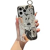 Meishangmei for iPhone 16 Pro Case 6.3" with Wrist Strap Kickstand Glitter Bling Cute Cartoon Pattern Design Sparkle Soft Durable Shockproof Protective Case for Girls and Women - Minnie