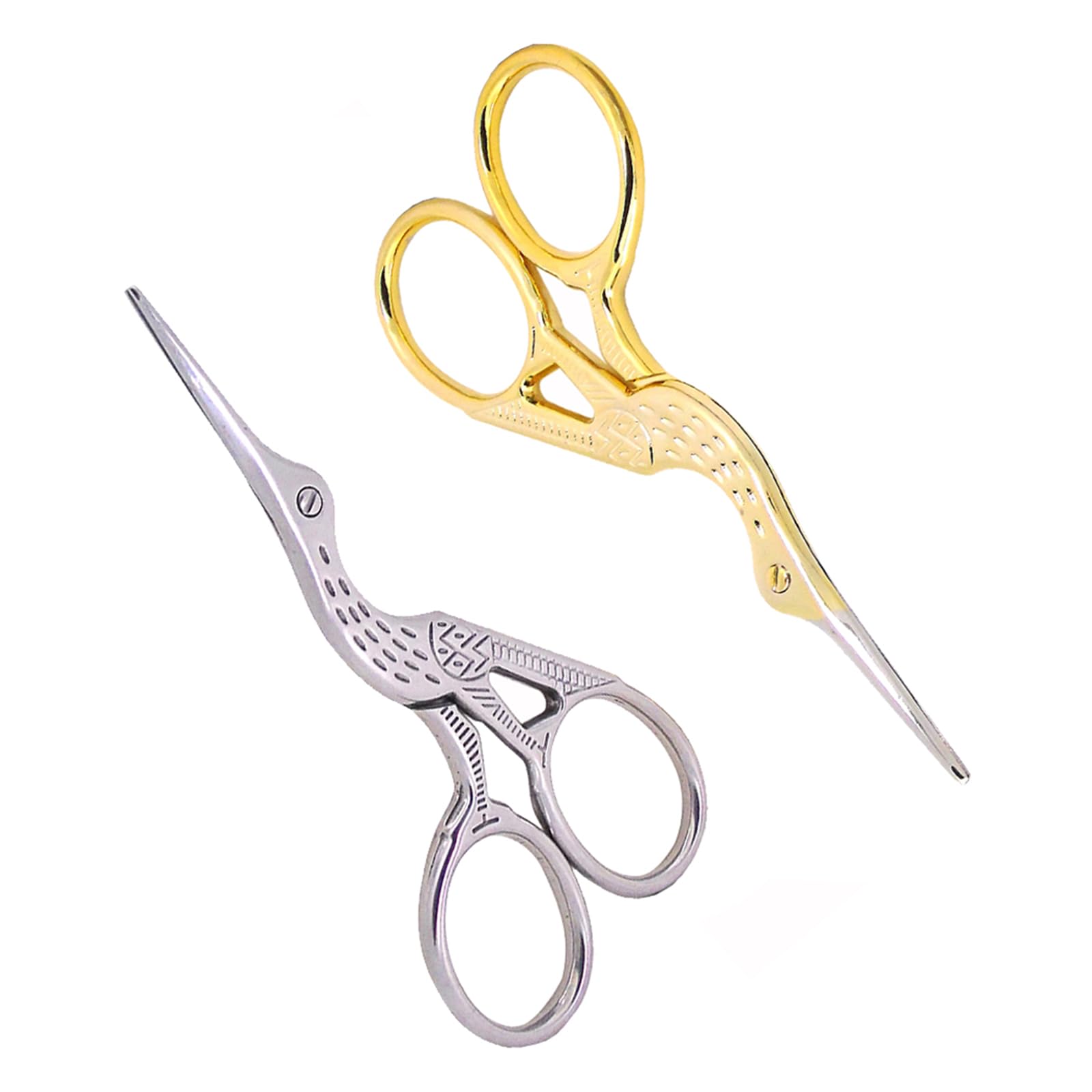yeemeen Stainless Steel Embroidery Scissors, Classic Vintage Stork Scissors, 2 PCS, Gold Silver, 9.4cm, Ideal for Sewing, Dressmaking, Embroidery