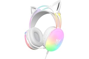 Cat Gaming Headsets with Microphone, PC Wired RGB Rainbow Gaming Headphones for PS4/PS5/MAC/Laptop, Lightweight Over-Ear Head