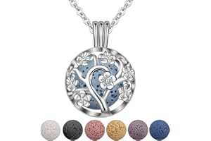 INFUSEU Aromatherapy Necklace Lava Stone Rock Essential Oil Diffuser Locket Pendant Jewelry Set for Women