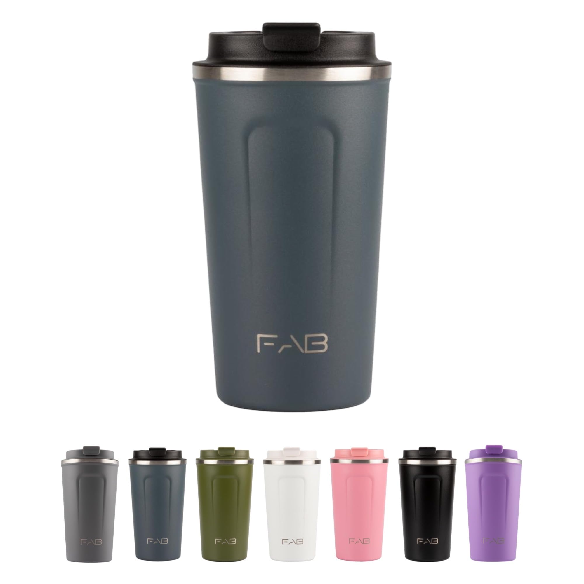 FAB Travel Mug, Reusable Coffee Cup (510ml, Navy Blue) - Double Wall Stainless Steel with Screw Lid - Thermal Camping Cup, Vacuum Insulated for Hot and Cold Drinks, Eco-Friendly — image 1