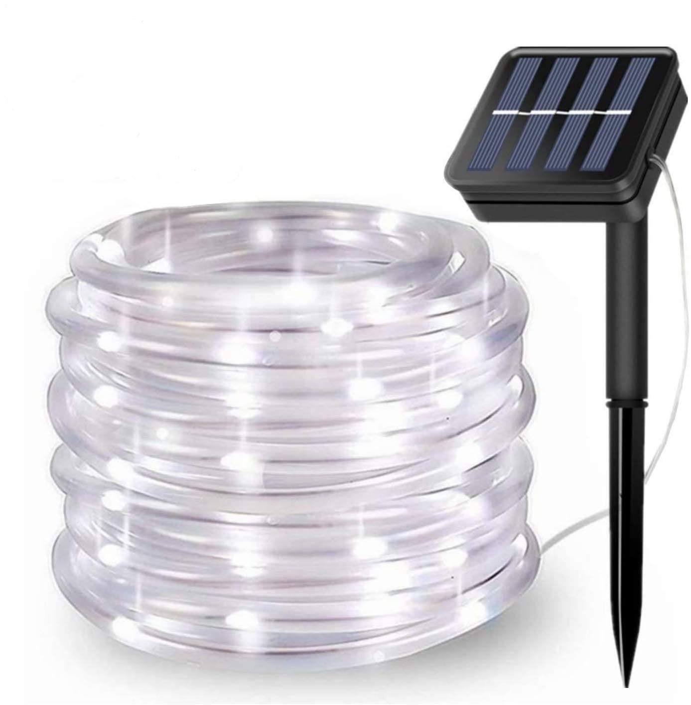 KINGCOO 100LED Rope Lights Outdoor,Waterproof 39FT 8Mode Solar Powered Tube Strip Light Copper Wire Fairy String Lights for Garden Yard Party Wedding Christmas Decoration(White)