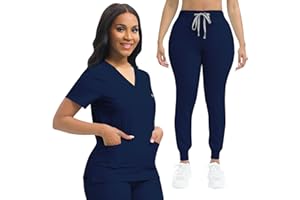 niaahinn Nurse Scrub for Women Set V-Neck Top & Jogger Scrub Pants Medical Uniform Scrubs Suit for Women