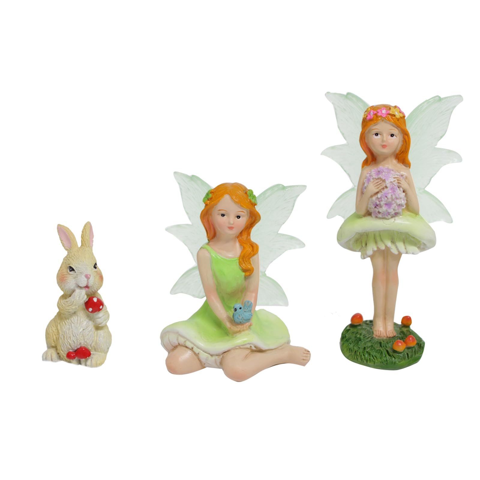 KOCNYDEY Mushroom Garden Miniatures Fairies With Luminous Wings - Mini Figurine Set With Rabbit for Outdoor Yard Lawn Home Decor - Lovely Resin Fairy Angel Accessories 3 PCS