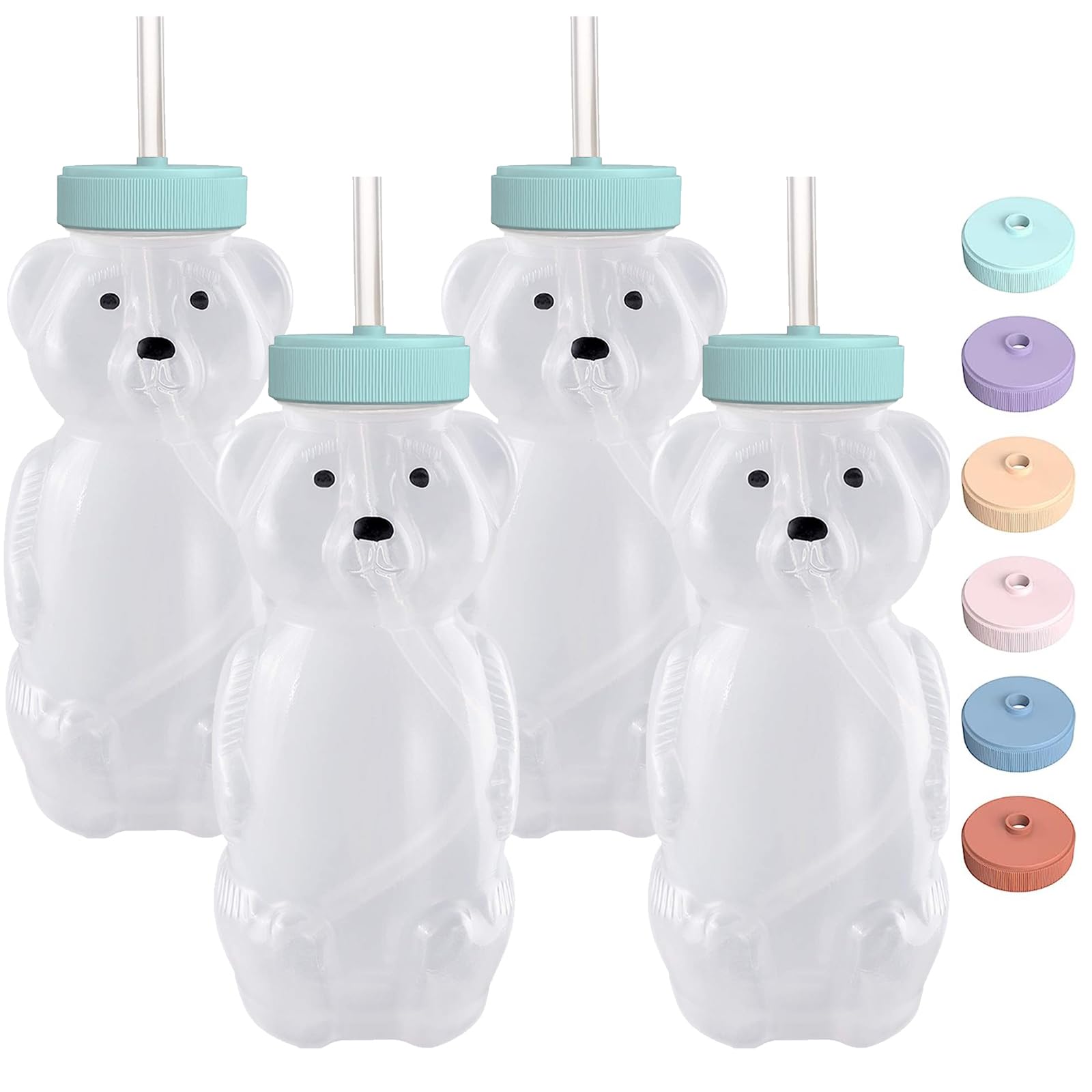 Photo 1 of Honey Bear Straw Cups for Babies - 4 Pack, 8oz Straw Bear Cup with Improved Safety Lid Design - Leak-Proof & Food-Grade & BPA Free