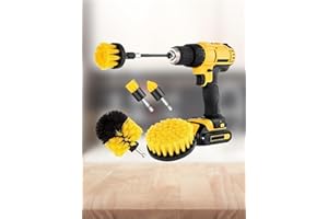 6 Pack Drill Brush Power Scrubber Set with Extended Long Attachment - Medium Stiffness Bristles for Kitchen, Bathroom, Surfac