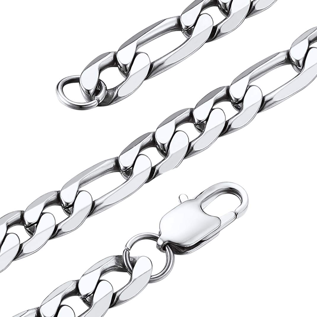 GoldChic Jewelry Chunky Figaro Chain, 9mm Stainless Steel Necklace For Men