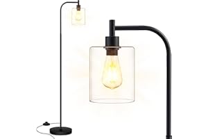 BoostArea Floor Lamp, Standing Lamp with Glass Lampshade, 6W LED Bulb Included, Modern Floor Lamp with Foot Switch, Industrial Floor Lamp, Bright LED Floor Lamp for Living Room and Bedroom, Office