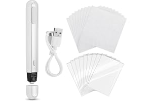 Grinsvalley 47 Pcs Card Flattening Kit Thermal Pen Card Based Care Tool Accessory Set Include 1 White Crease Reducer Thermal Pen 25 Heat Papers 20 Heat Vinyl Clear Sheets and 1 USB Charging