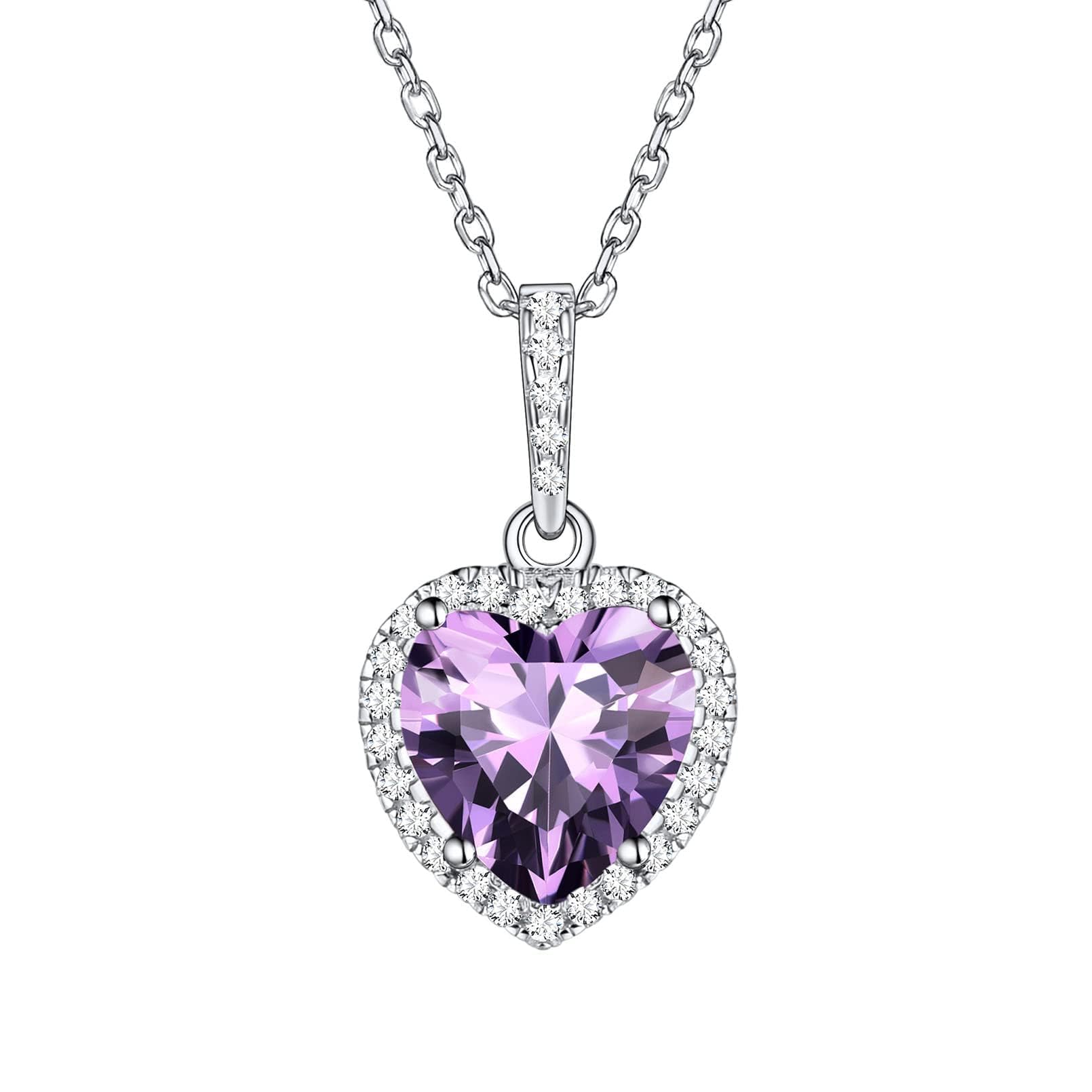 ChicSilver Shape of My Heart Birthstone Necklace for February Women Simulated Amethyst 925 Sterling Silver Birth Gemstone Jewelry — image 1