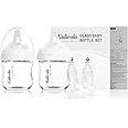 Gulicola Small Glass Baby Bottle for Newborn Breastfeeding Babies, Preemie & Extra Slow Flow Nipples (SS), Anti-Colic, Breast-Like, 0 Months+, 3 oz, 2 Pack - White