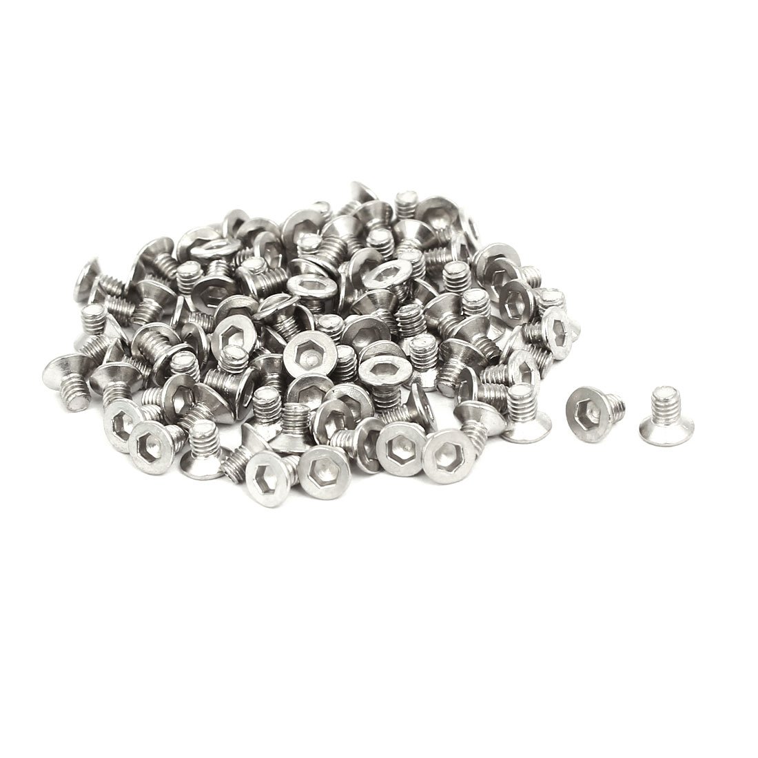 Sourcingmap M2.5x4mm Grade 10.9 Countersunk Flat Head Hex Socket Cap Screw Silver Tone 100pcs