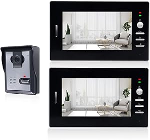 Video Door Phone Doorbell Kit, Wired Video Intercom System with 1-Night Vision Camera and 2- LCD Monitor Kits Support Unlock, Monitoring, Dual-Way Intercom for Villa House Office Apartment