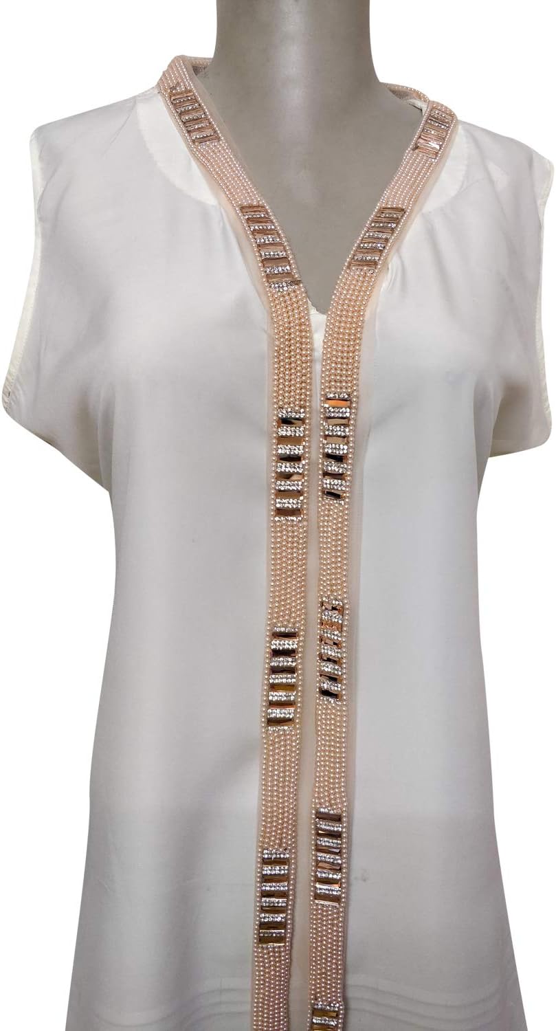 Sofias Fashion DIY 3 Yards Peach Lace with Beadwork, Stonework and Diamonds