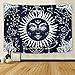 BLEUM CADE Psychedelic Moon and Sun Tapestry Wall Hanging Tapestry Dark Blue White Celestial Tapestry Indian Hippy Bohemian Mandala Tapestry for Bedroom Living Room Dorm