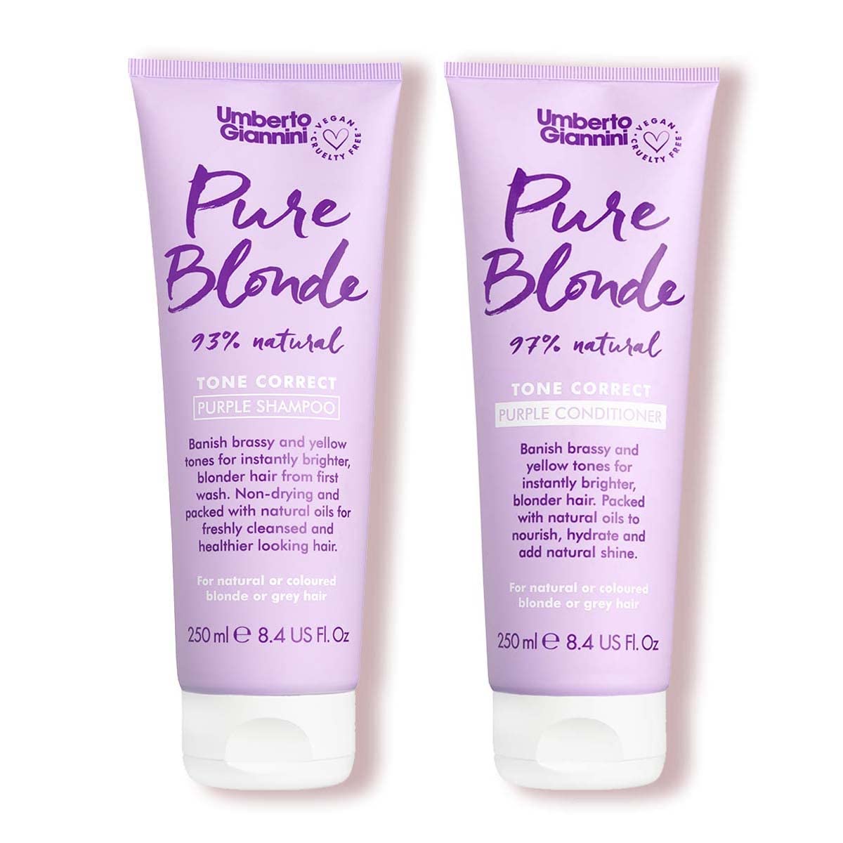 Umberto Giannini Pure Blonde Shampoo & Conditioner Duo, Vegan & Cruelty Free Blonde Toning Shampoo and Conditioner - Banish Brassiness - Colour Safe