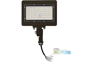 NUWATT 50W LED Flood Light, 3CCT 3000K/4000K/5000K Selectable, IP65 Waterproof Lighting, Adjustable Knuckle Mount, 7050LM, 0-10V Dimmable, 120-277V, Outdoor Security Floodlight for Yard, Bronze, UL